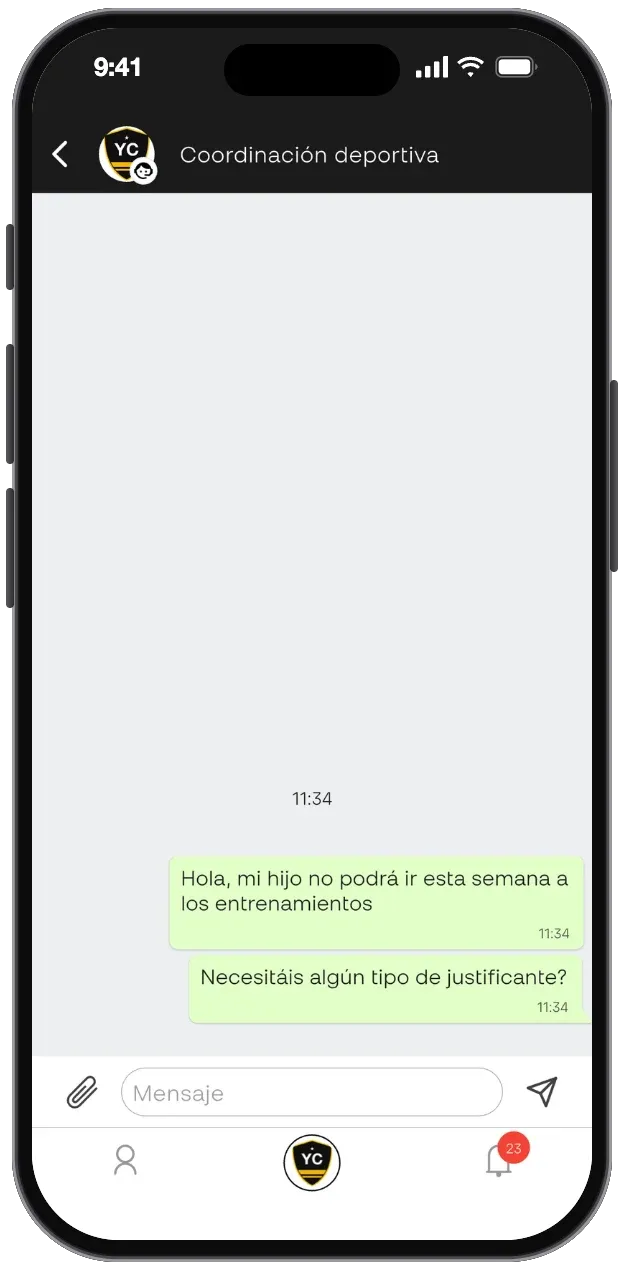 Mensaje de un entrenador en el chat del equipo