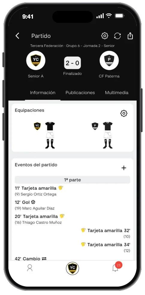 Ficha de un partido en Yulava Connect
