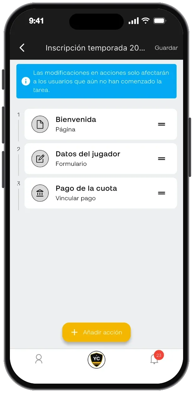 Flujo de matrícula con pasos de bienvenida, protección de datos y pago